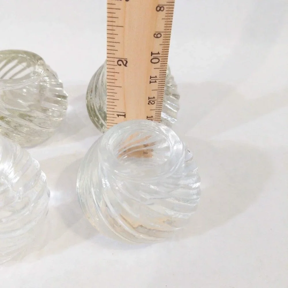 Vintage Clear Swirl Glass Votive Candle Holders Ribbed Round Set of 4